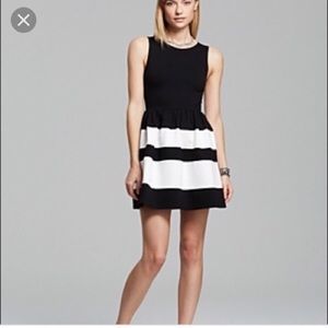 AQUA black and white fit & flare dress